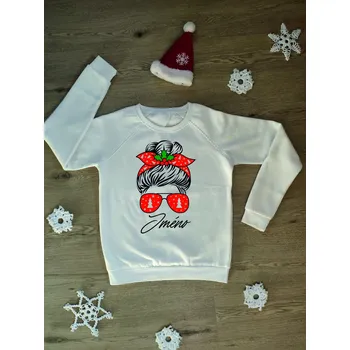 Dámská mikina Dámská mikina Vánoce Santová s brejlema se jménem Barva skladem: Bílá, Velikost: XXL