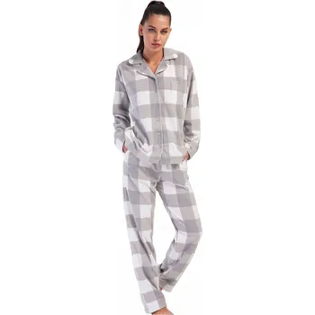 Dámské pyžamo Šedé a bíle kostkované elegantní pyžamo celopropínací pro ženy či dívky - hřejivé teplé 1Z1715 šedá l