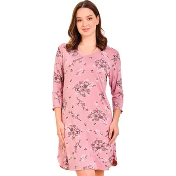 Dámská noční košile Růžová i šedá květovaná luxusní jemná noční košilka pro ženy s 3/4 rukávy 1D1466 růžová xxxl