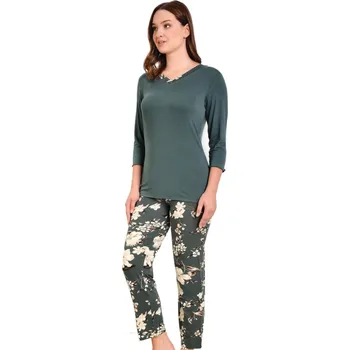 Dámské pyžamo Zelené i béžové jemné luxusní pyžamo pro ženy či dívky s kytičkami 1D1480 zelená m
