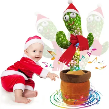 plyšák DAMPOD SHOP Plyšový tančící a mluvící kaktus s oblekem Santa Claus 30 cm