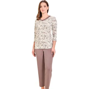 Dámské pyžamo Béžové i hnědé i růžové jemné luxusní pyžamo pro ženy či dívky s kvítím 1D1474 béžová l