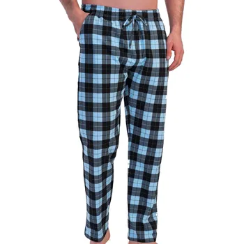 Pánské pyžamo Nebesky modré a tmavě šedě kárované pyžamové kalhoty pánské z bavlny 1XL-4XL 1P1740 modrá 4xl