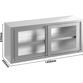 Vinotéka G.Gastro Stainless Steel Wall Cabinet PREMIUM – Sliding Glass Doors - 1400x400x650 mm - With Shelf