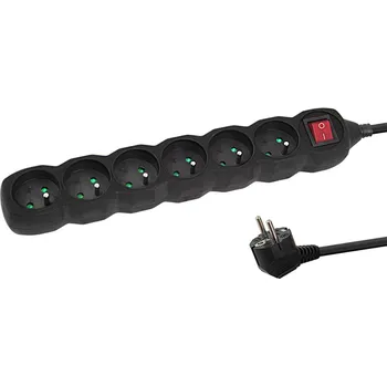 Elektrická zásuvka Prodlužovací šňůra s vypínačem 230V CEE7 (vidlice)-zásuvka 6x, 5m, VDE approved, černá ELK219K