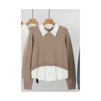 Dámský svetr Svetr s košilovým límcem 8037 Itálie barva: hnědá-fango , velikost: L/XL