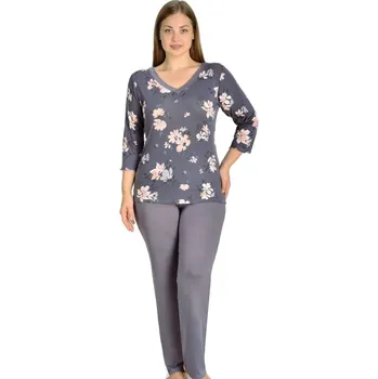 Dámské noční prádlo Šedofialové i růžové jemné luxusní pyžamo pro ženy či dívky s kytičkami 2XL-5XL 1D1467 šedá 5xl