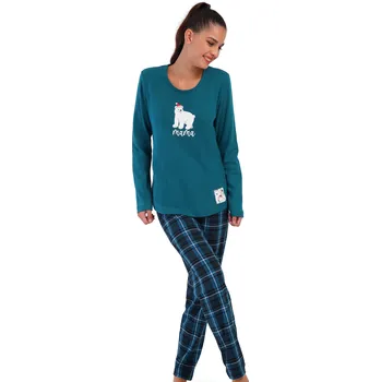 Dámské pyžamo Zelené kostkované luxusní hřejivé dámské pyžamo Vánoční lední medvídek 1B2194 zelená xl