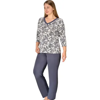 Dámské pyžamo Šedé i bílé jemné luxusní pyžamo pro ženy či dívky s kytičkami 2XL-5XL 1D1468 šedá 4xl