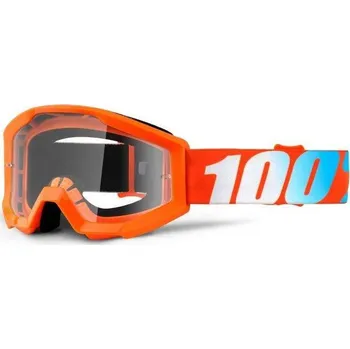 Motocyklové brýle MX brýle 100% Strata Orange dětské čiré plexi s čepy pro slídy