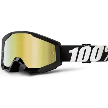 Motocyklové brýle MX brýle 100% Strata Outlaw zlaté chrom plexi s čepy pro slídy