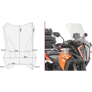 Kappa KD7706ST přední plexi, čiré 44 x 41 cm (VxŠ) KTM 1290 Super Adventure R (17-20), KTM 1290 Super Adventure S (17-20) KTM 1290 SUPER ADVENTURE S rok 17-20