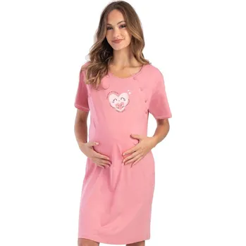 Dámská noční košile Růžová těhotenská a kojící košile má dvojité propínání na knoflíky srdíčka se mazlí 1C3884 růžová l