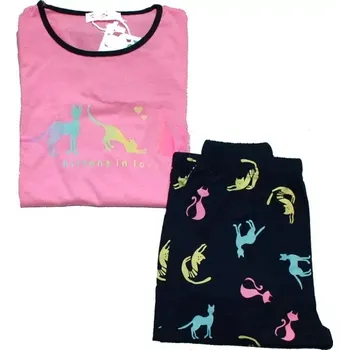 Dívčí pyžamo s potiskem 3 Kočičky svítící ve tmě 5867 růžová 867/6