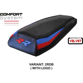 Moto sedlo TPZ Italia potah sedla spolujezdce BMW M 1000 RR (22-24) Dresda Velvet Comfort model potah sedla: s logem 2RDB (red-blue)