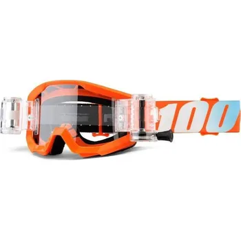 Motocyklové brýle MX brýle 100% Strata Mud. Jr Orange dětské čiré plexi s Roll Off