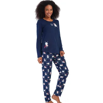Dámské pyžamo Modré pyžamo pro ženy či dívky Vánoční ovečky 1B2193 modrá L