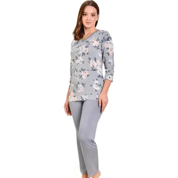 Dámské pyžamo Modrošedé i růžové jemné luxusní pyžamo pro ženy či dívky s kytičkami 1D1489 modrá m