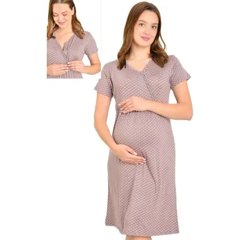 Dámská noční košile Šedá a růžová luxusní jemná těhotenská i kojící košilka na zip - vzor hvězdičky 1D1497 šedá l