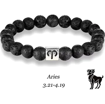 Náramek B-TOP Náramek z lávových kamenů s korálkem se znamením zvěrokruhu znamení: Beran (21.3. - 20.4.)