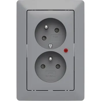 vypínač ABB Zoni Zásuvka dvojnásobná, clonky, natočená s přepěť. ochranou šedá/bílá
