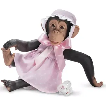 plyšák Šimpanzí slečna Lola v růžové čepičce s krajkou od firmy Asivil ze Španělska (Vinylové tělíčko - 35 cm)