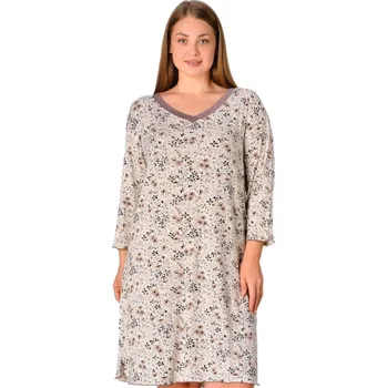 Dámské noční prádlo Luxusní jemná noční košilka s 3/4 rukávy hnědá, šedá a béžová s květinami pro plnoštíhlé ženy 1D1463 hnědá 3xl