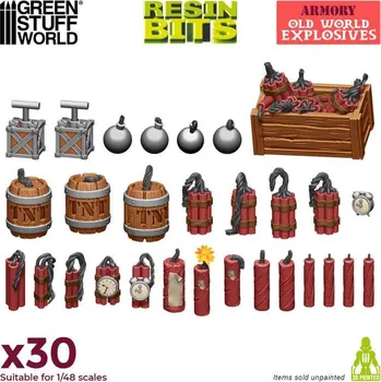 Plastikový model 3D Printed Resin Set Old World Explosives – resinové nálože a odpalovací zařízení (30 ks)