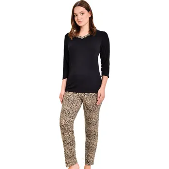 Dámské pyžamo Černé i hnědé béžové jemné luxusní pyžamo pro ženy či dívky vzor jaguár 1D1482 černá l