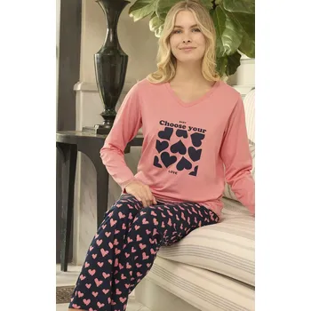 Dámské pyžamo Růžové i tmavě modré srdíčkové pyžamo pro ženy či dívky z Lyocellu 1B2204 růžová m