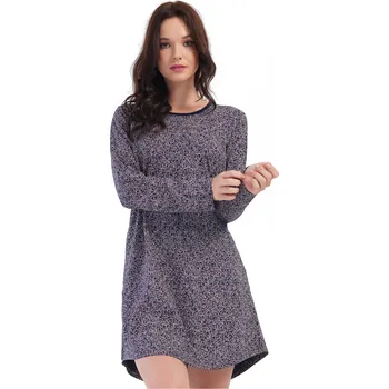 Dámská noční košile Modrofialová a růžově mandalová s lístečky, noční košilka s dlouhými rukávy pro ženy 1C3888 fialová l