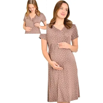 Dámská noční košile Hnědá i růžová luxusní jemná těhotenská i kojící košilka na zip se srdíčky 1D1501 hnědá l