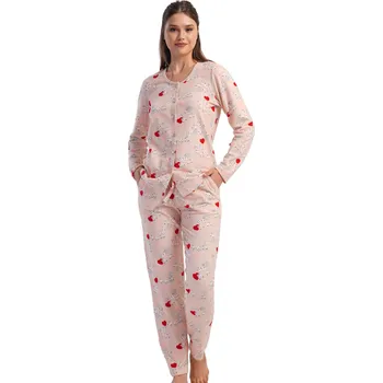 Dámské noční prádlo Růžové elegantní pyžamo celopropínací pro ženy či dívky - zamilovaná zvířátka - teplá pružná bavlna 1B2199 růžová xl