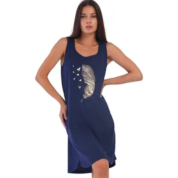 Dámské noční prádlo Modrá dámská noční košilka bez rukávů - Zlaté pírko 1XL-4XL 1C3886 modrá 4xl