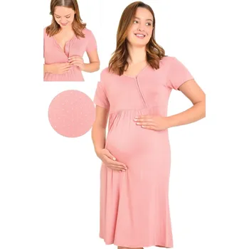 Dámská noční košile Růžová a drobně puntíkatá luxusní jemná těhotenská i kojící košilka na zip 1D1499 růžová l