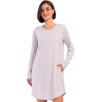 Dámské noční prádlo Šedobéžová puntíkatá noční košilka s dlouhými rukávy pro ženy či dívky 1C3890 šedá xl