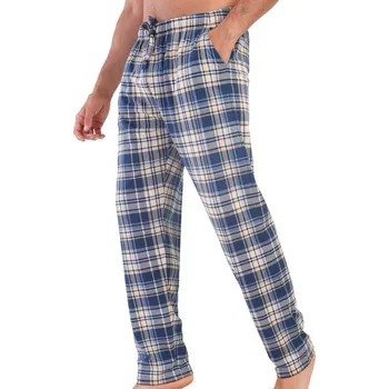 Pánské pyžamo Modré i béžové kárované pyžamové kalhoty pánské z bavlny 1XL-4XL 1P1868 béžová 1xl