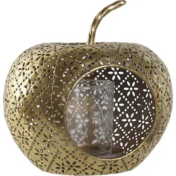 Svíčka Svícen Home ESPRIT Jablko Kov Sklo Zlatá (14 x 13 x 14 cm)
