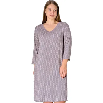 Dámská noční košile Šedá i růžová luxusní jemná noční košilka pro plnoštíhlé ženy s 3/4 rukávy vzor hvězdičky 1D1472 šedá 2xl