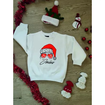 Chlapecká mikina Dětská mikina Vánoce Santa s brejlema se jménem Barva skladem: Bílá, Velikost: M
