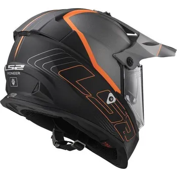 Helma na motorku LS2 MX436 Pioneer ELEMENT černá matná titanová oranžová enduro helma na motorku XL