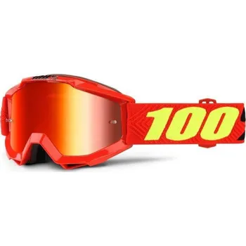 Motocyklové brýle MX brýle 100% Accuri Saarinen dětské červené chrom plexi s čepy pro slídy