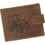 Hnědá broušená kožená peněženka se zapínáním L1173 traktor