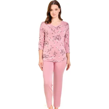 Dámské pyžamo Růžové i šedé jemné luxusní pyžamo pro ženy či dívky s kytičkami 1D1487 růžová l