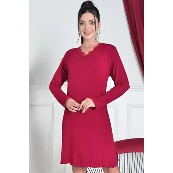 Dámská noční košile Vínová luxusní jemná noční košilka pro ženy s dlouhými rukávy 1D1491 vínová xxl