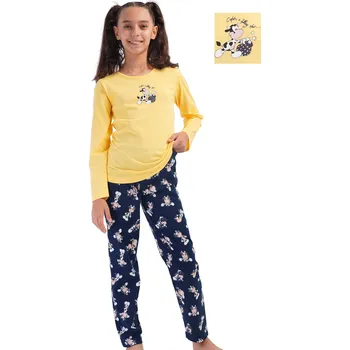 Dívčí pyžamo Žluté i modré dívčí pyžamo kouzelná i veselá kravička 1F0965 žlutá 110-116-5-6-let