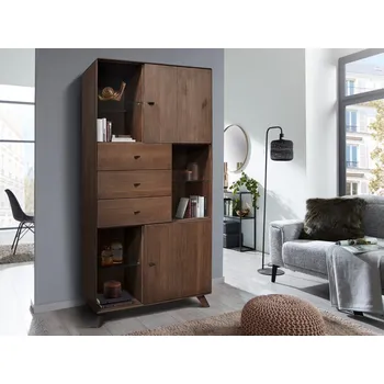 Knihovna Vitrína z masivu II ALVIK buk olejovaný v barvě tabáku