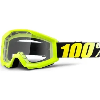 Auto-moto MX brýle 100% Strata Neon Yellow žlutá, čiré plexi s čepy pro slídy