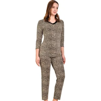 Dámské pyžamo Hnědé béžové jemné luxusní pyžamo pro ženy či dívky vzor jaguár 1D1483 hnědá xxl