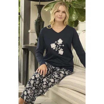 Dámské pyžamo Tmavě modré i šedé pyžamo pro ženy či dívky z Lyocellu - šedé růže 1B2205 modrá l